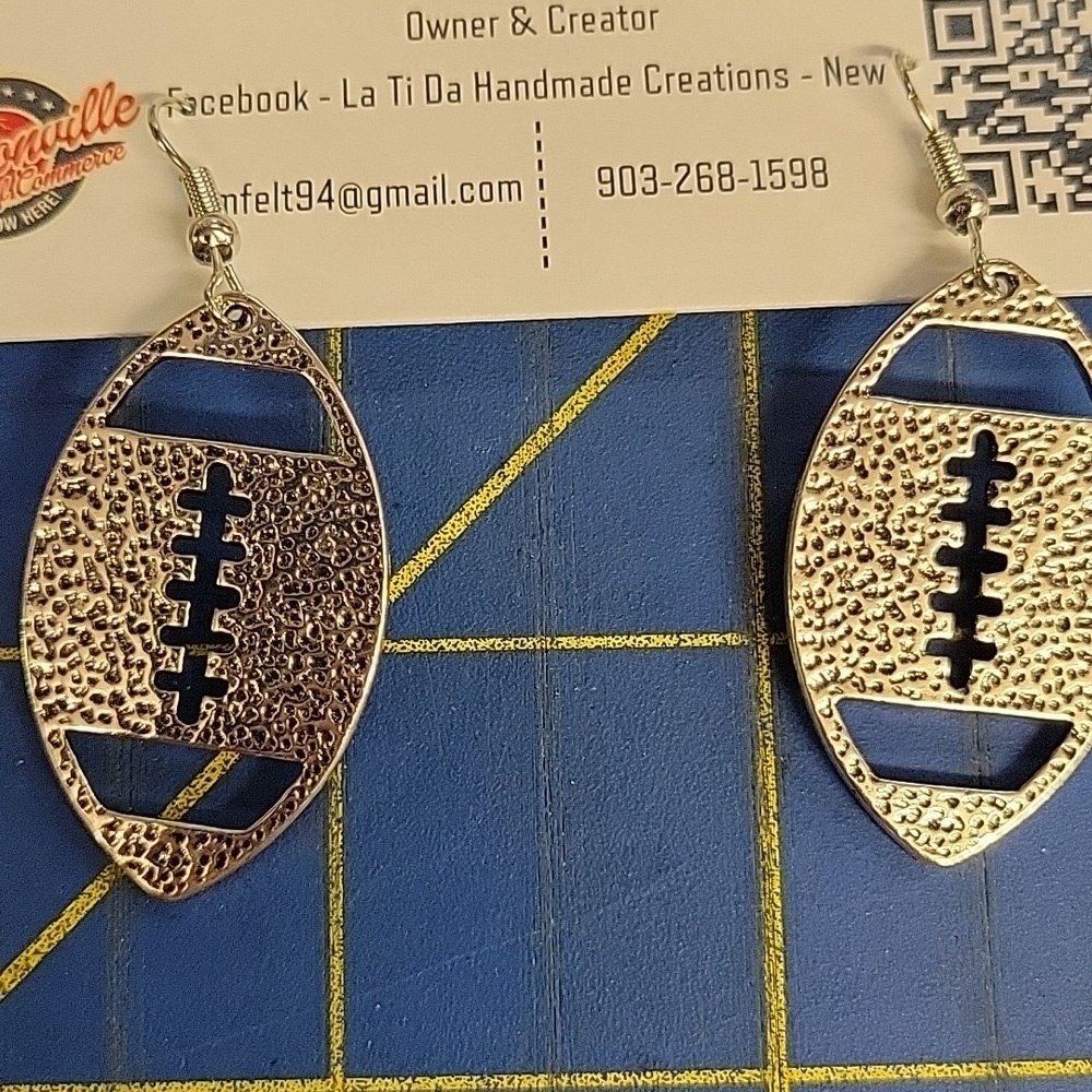 Football Silver Tone Dangle Earrings